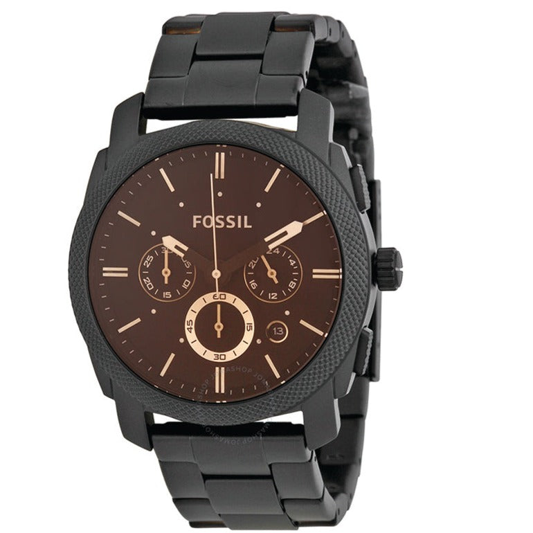 Fossil Machine Chronograph Black Dial Black Steel Strap Watch for Men - FS4682