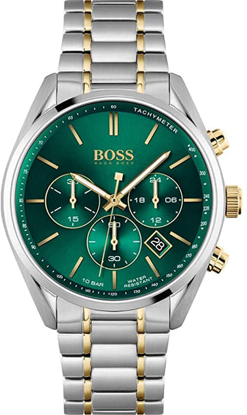 Hugo Boss Champion Chronograph Green Dial Two Tone Steel Strap Watch for Men - 1513878