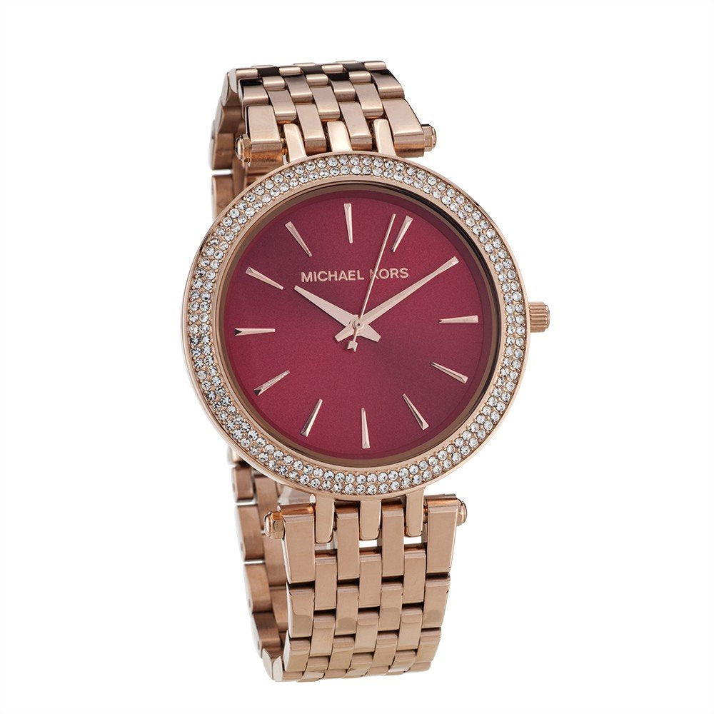 Michael Kors Darci Red DIal Rose Gold Stainless Steel Strap Watch for Women - MK3378