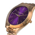 Michael Kors Slim Runway Purple Dial Rose Gold Steel Strap Watch for Women - MK3293