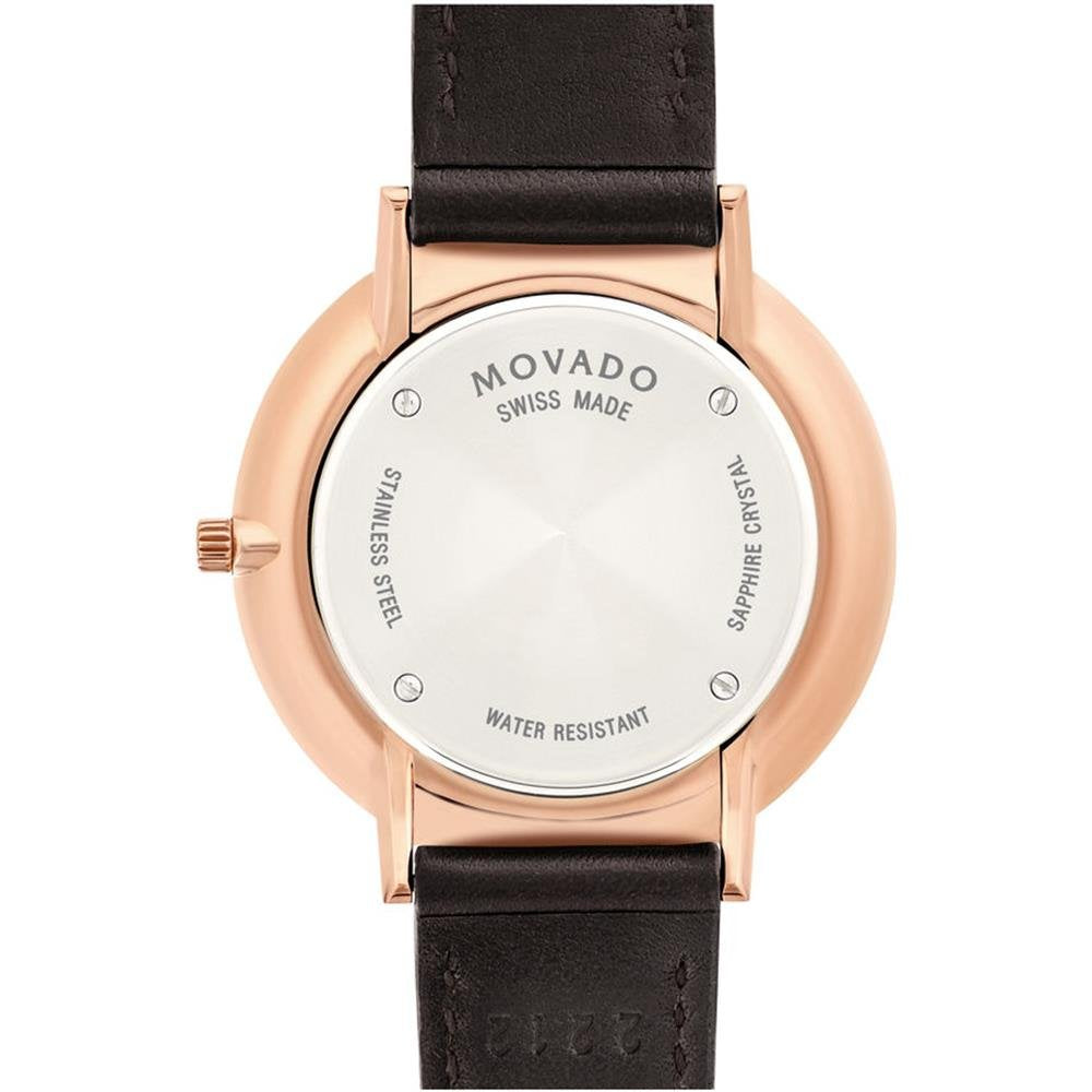 Movado Ultra Slim Silver Dial Brown Leather Strap Watch For Women - 0607093