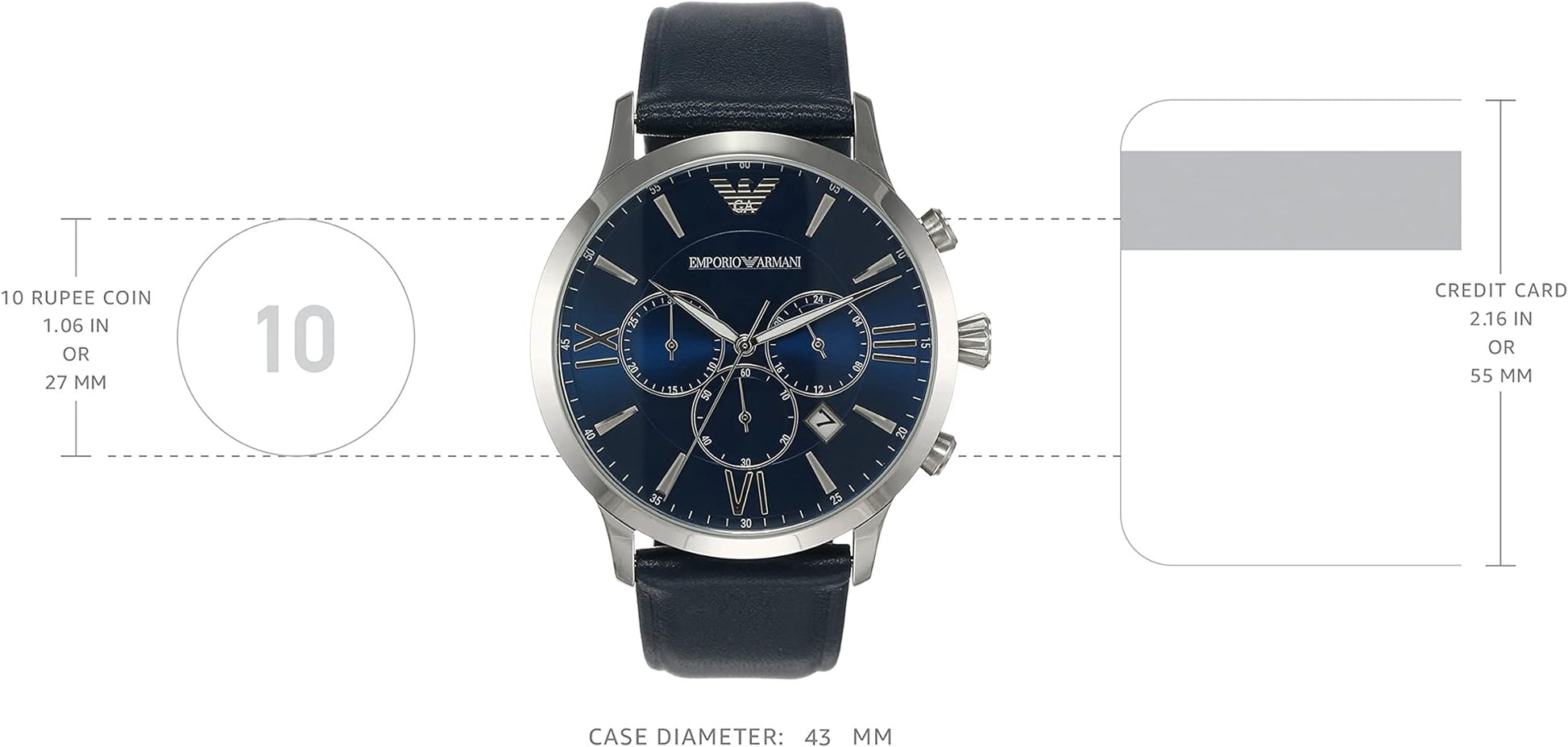 Emporio Armani Giovanni T Bar Chronograph Quartz Blue Dial Blue Leather Strap Watch For Men - AR11226