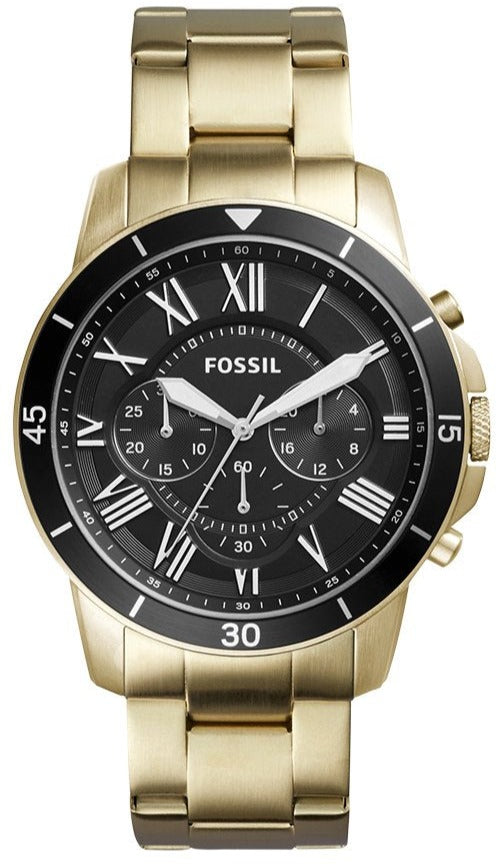 Fossil Inscription Automatic Black Dial Gold Steel Strap Watch for Men - FS5267