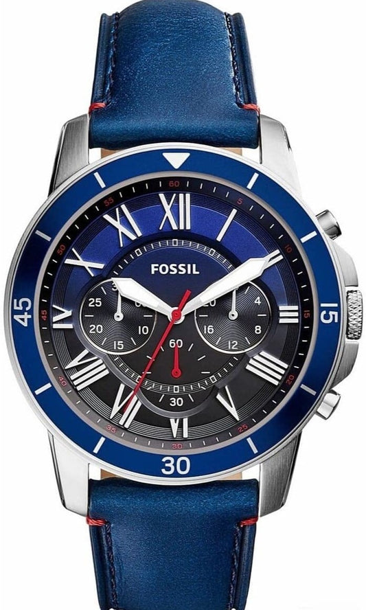 Fossil Grant Chronograph Blue Dial Blue Leather Strap Watch for Men - FS5373