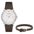 Emporio Armani White Dial Brown Leather Strap Watch For Men - AR11103