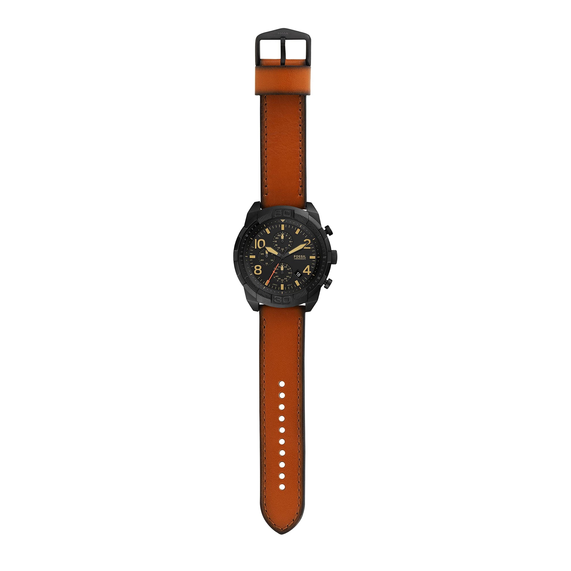 Fossil Bronson Black Dial Brown Leather Strap Watch for Men - FS5714