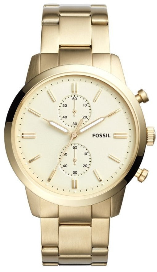 Fossil Townsman Chronograph White Dial Gold Steel Strap Watch for Men - FS5348