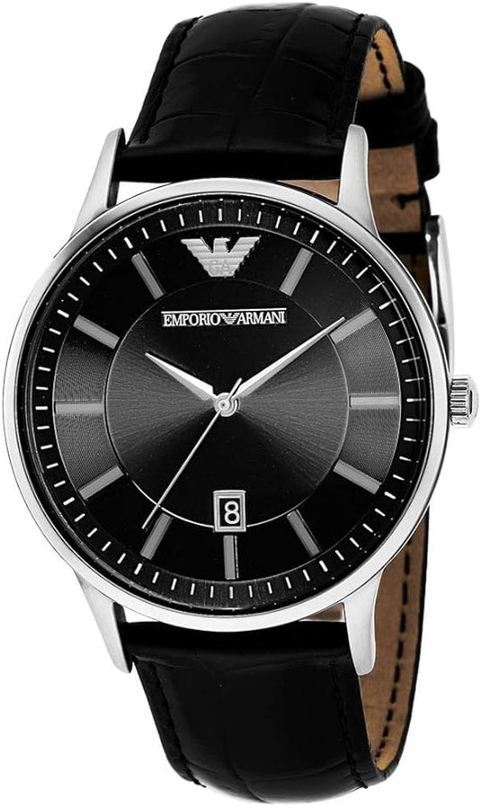 Emporio Armani Renato Analog Black Dial Black Leather Strap Watch For Men - AR11186