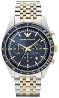 Emporio Armani Tazio Chronograph Blue Dial Two Tone Steel Strap Watch For Men - AR8030