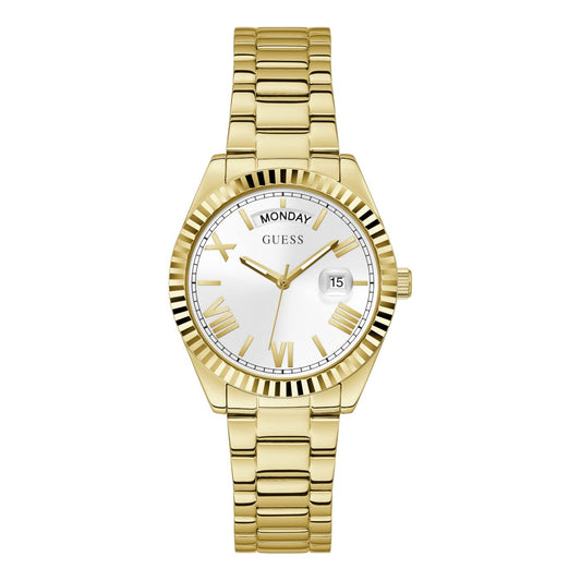 Guess Luna White Dial Gold Steel Strap Watch for Women - GW0308L2