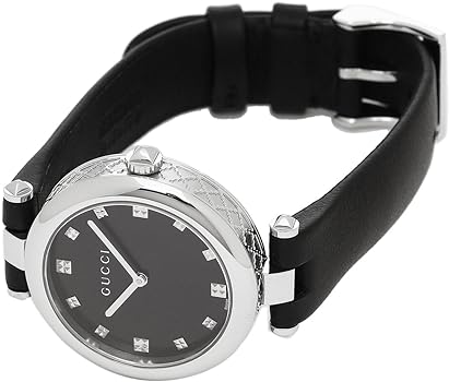 Gucci Diamantissima Diamonds Black Dial Black Leather Strap Watch For Women - YA141403