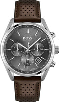 Hugo Boss Champion Chronograph Grey Dial Brown Leather Strap Watch for Men - 1513815