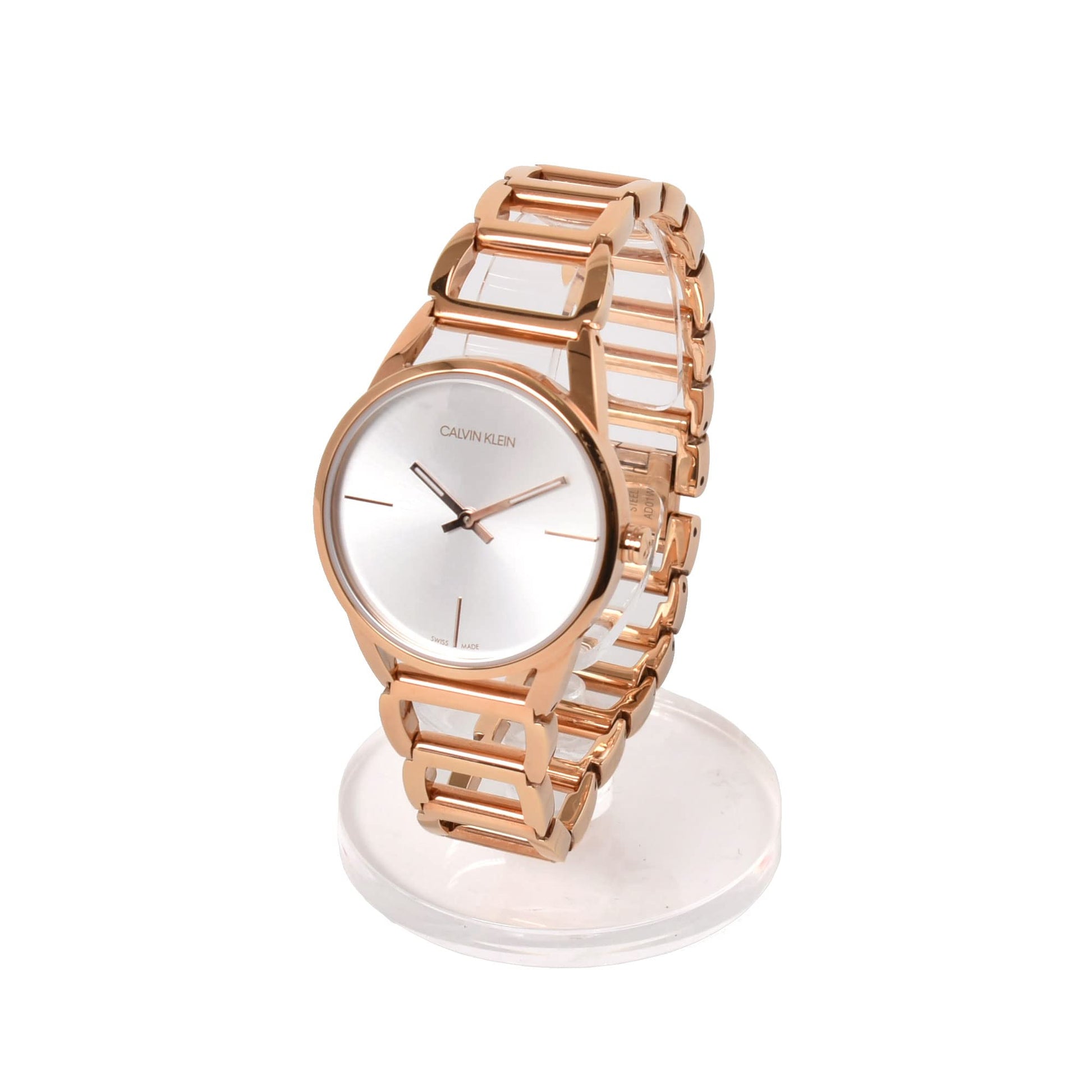 Calvin Klein Stately White Dial Rose Gold Steel Strap Watch for Women - K3G23626