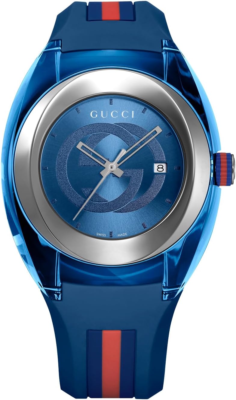 Gucci Sync XXL Quartz Blue Dial Blue Rubber Strap Watch For Men - YA137104