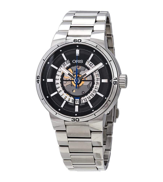 Oris TT1 Engine Date Skeleton Black Dial Silver Steel Strap Watch for Men - 0173377524124-0782408