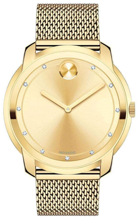 Movado Bold Diamonds Gold Dial Gold Mesh Bracelet Watch For Men - 3600460