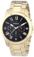 Fossil Grant Chronograph Black Dial Gold Steel Strap Watch for Men - FS4815