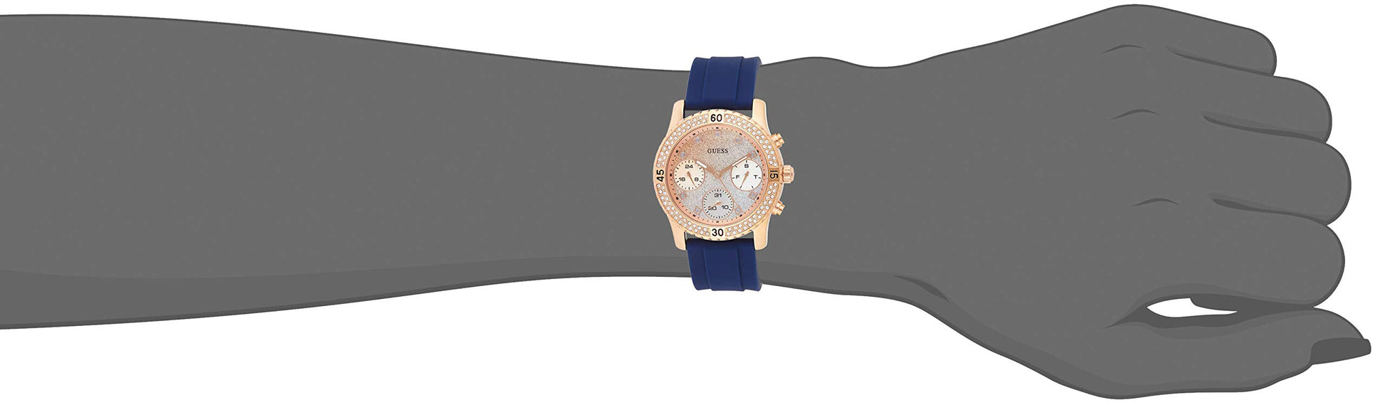 Guess Confetti Diamonds Gold Dial Blue Rubber Strap Watch For Women - W1098L6