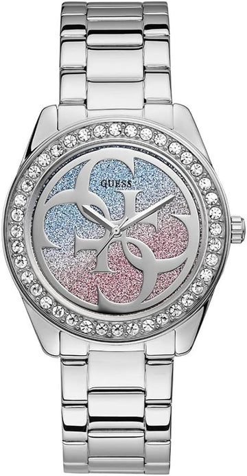 Guess G Twist Diamonds Silver Dial Silver Steel Strap Watch For Women - W1201L1