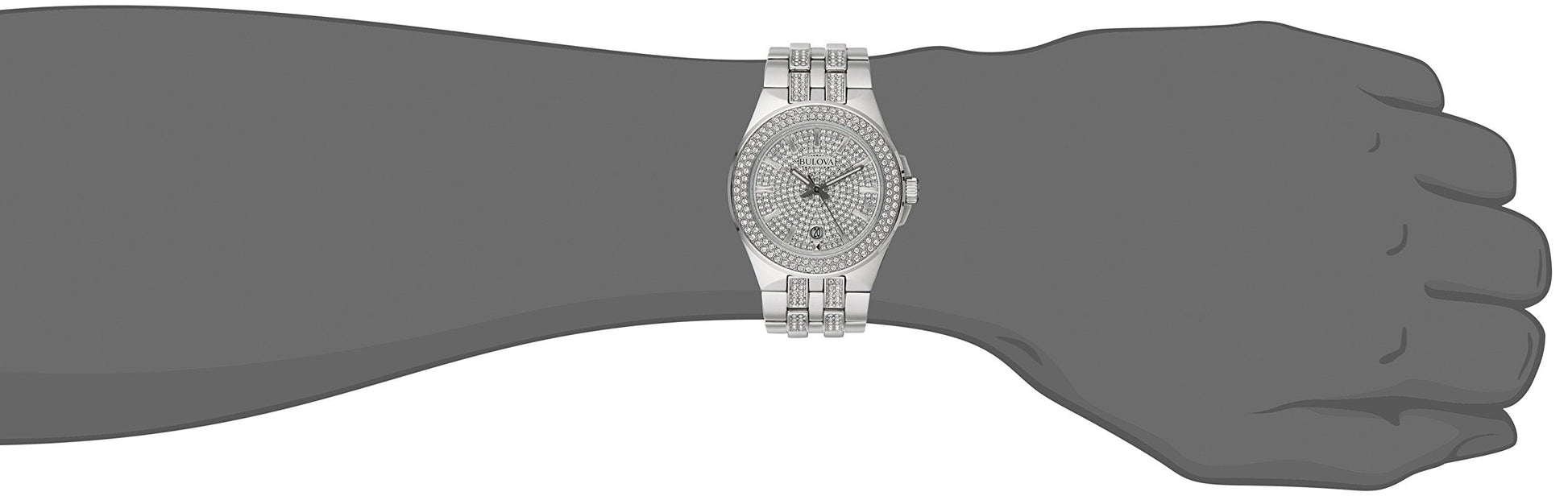 Bulova Crystal Pave Silver Dial Silver Steel Strap Watch for Men - 96B235