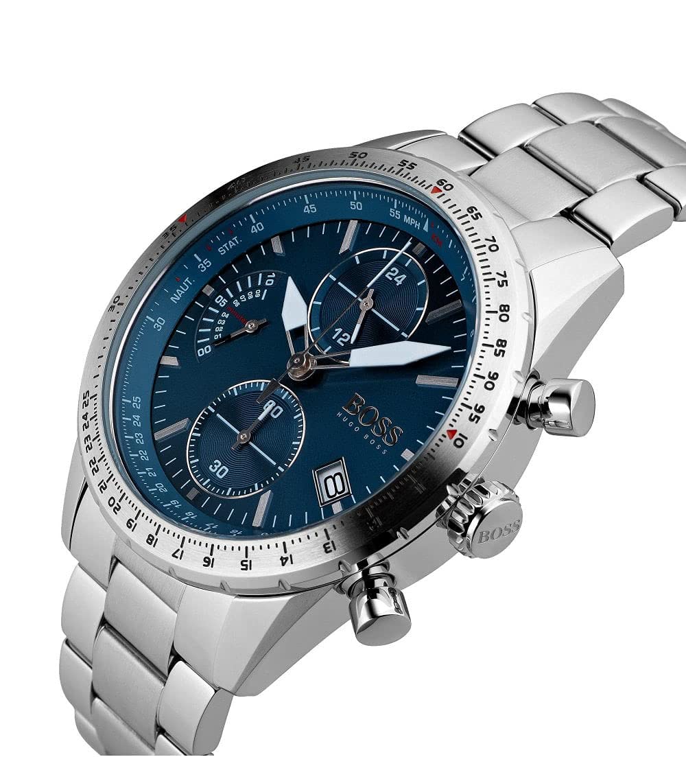 Hugo Boss Pilot Chronograph Blue Dial Silver Steel Strap Watch for Men - 1513850