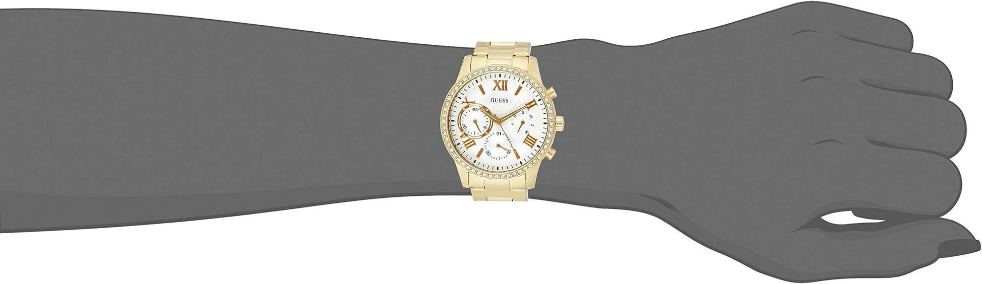 Guess Solar Chronograph Diamonds White Dial Gold Steel Strap Watch for Women - W1069L2