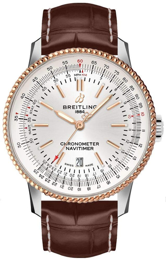 Breitling Navitimer 1 Automatic 41mm White Dial Brown Leather Strap Mens Watch - U17326241G1P2