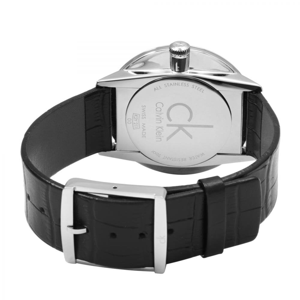 Calvin Klein Accent Black Dial Black Leather Strap Watch for Women  - K2Y2Y1C3