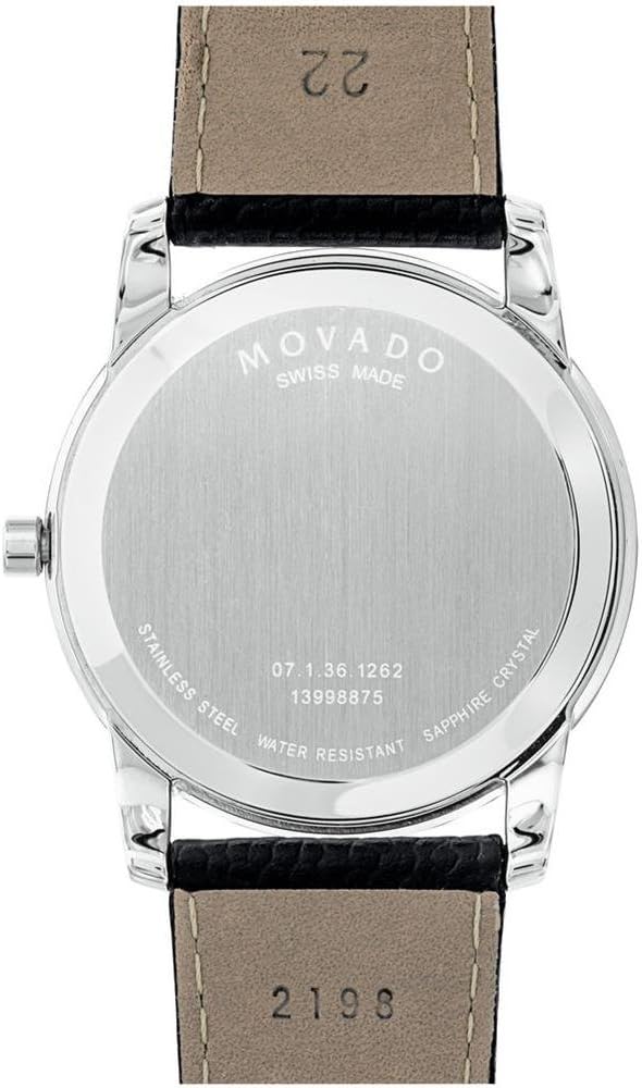 Movado Museum Blue Dial Black Leather Strap Watch For Men - 607013