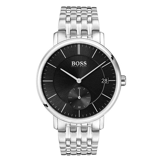 Hugo Boss Corporal Black Dial Silver Mesh Bracelet Watch for Men - 1513641