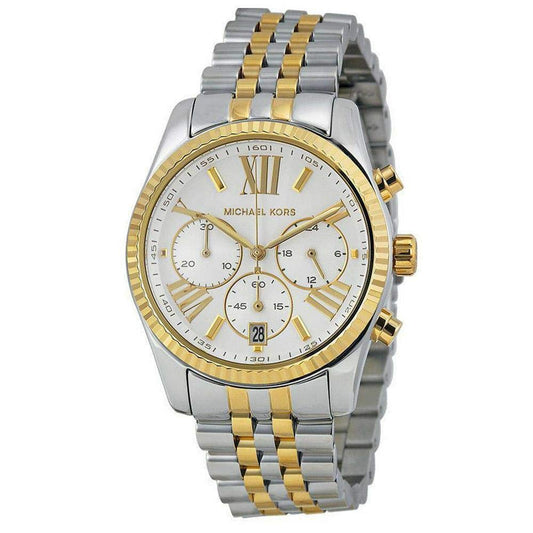 Michael Kors Lexington Silver Dial Two Tone Steel Strap Watch for Women - MK5955