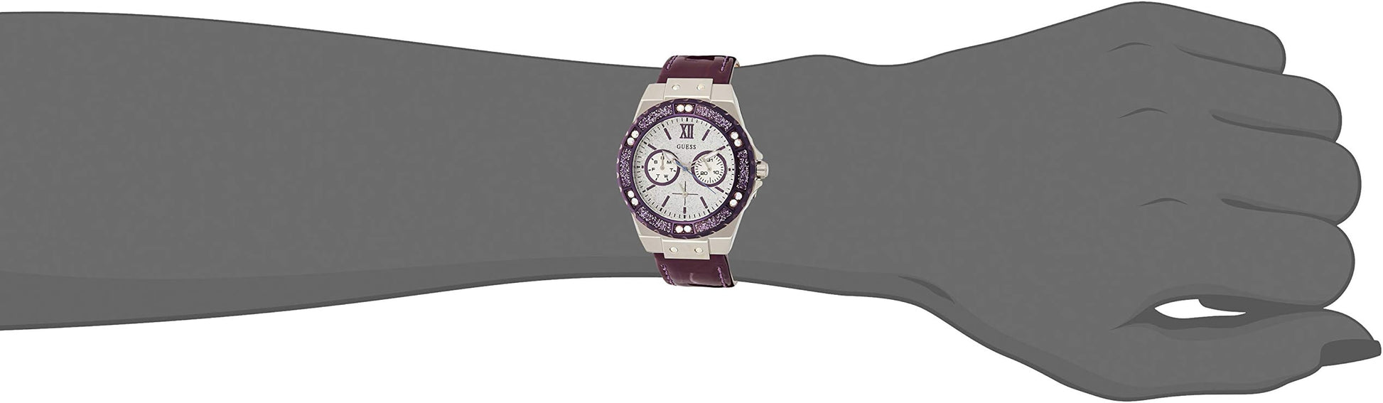 Guess Limelight Quartz Silver Dial Purple Leather Strap Watch For Women - W0775L6