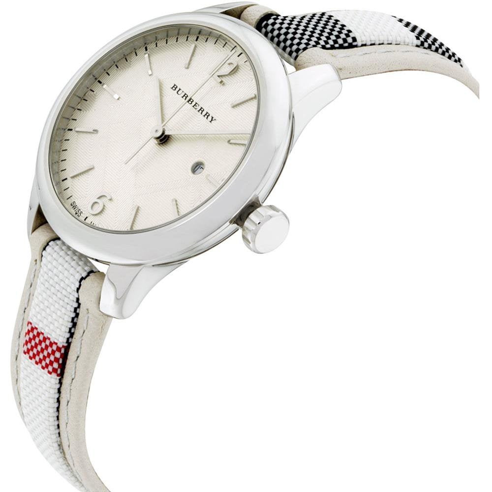 Burberry The Classic Silver Dial White Leather Strap Watch for Women - BU10113