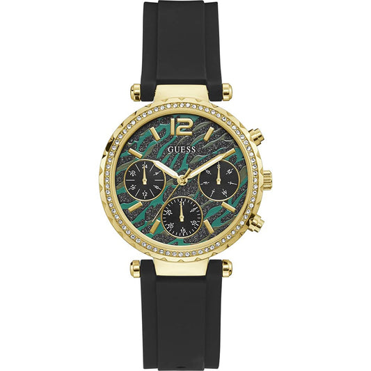 Guess Solstice Green Dial Black Rubber Strap Watch for Women - GW0113L1