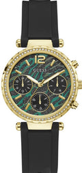 Guess Solstice Green Dial Black Rubber Strap Watch for Women - GW0113L1