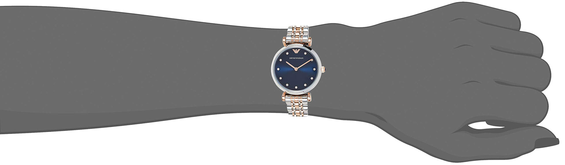 Emporio Armani Gianni T Bar Blue Dial Two Tone Steel Strap Watch For Women - AR11092