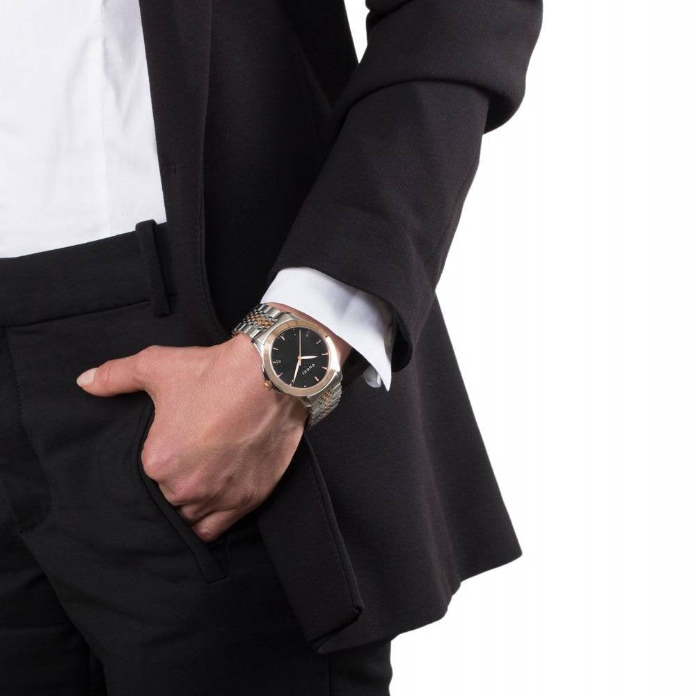 Gucci G Timeless Quartz Black Dial Two Tone Mesh Bracelet Watch For Women - YA126512