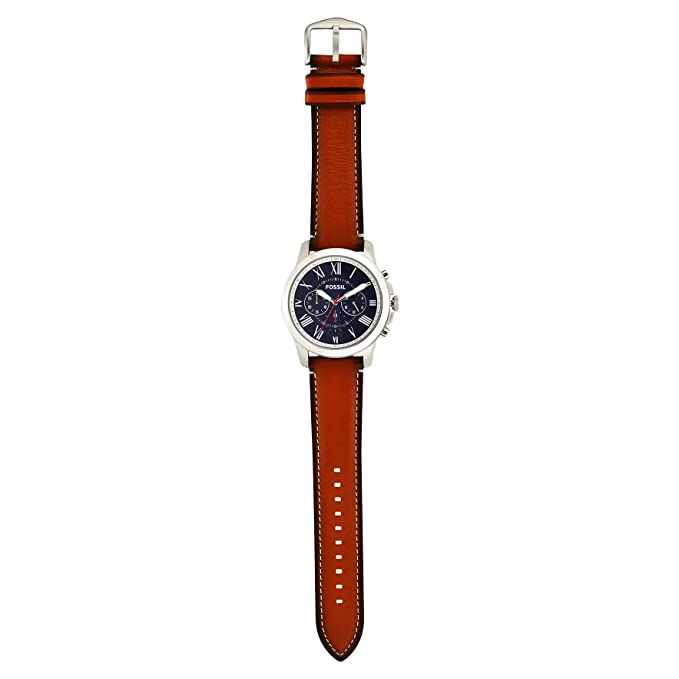 Fossil Grant Chronograph Blue Dial Brown Leather Strap Watch for Men - FS5210