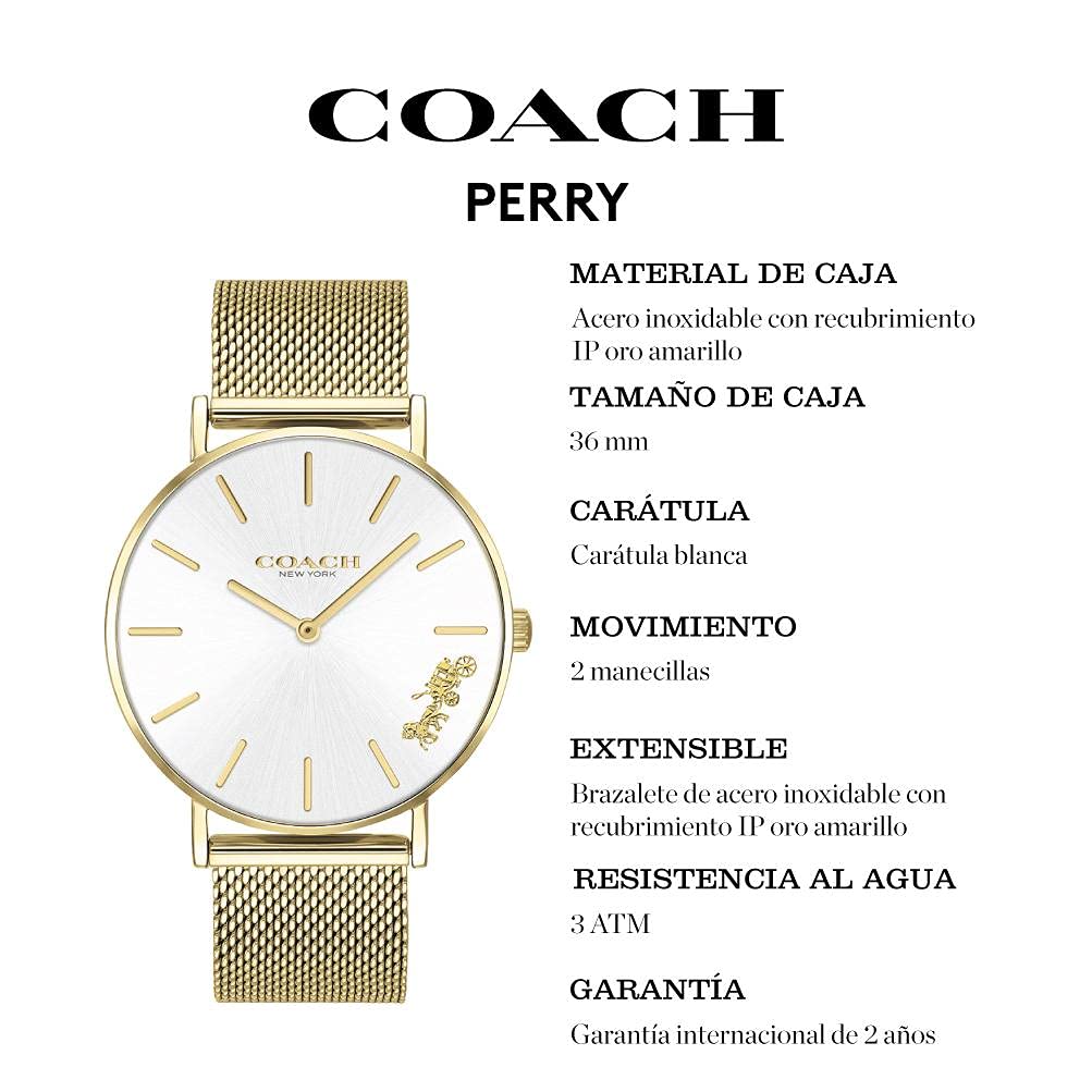 Coach Perry White Dial Gold Mesh Bracelet Watch for Women - 14503125