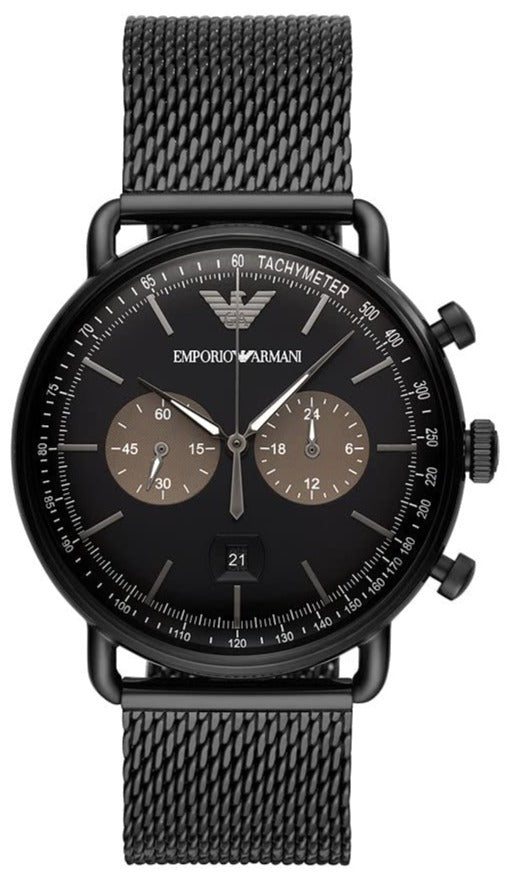 Emporio Armani Aviator Black Dial Black Mesh Bracelet Watch For Men - AR11142