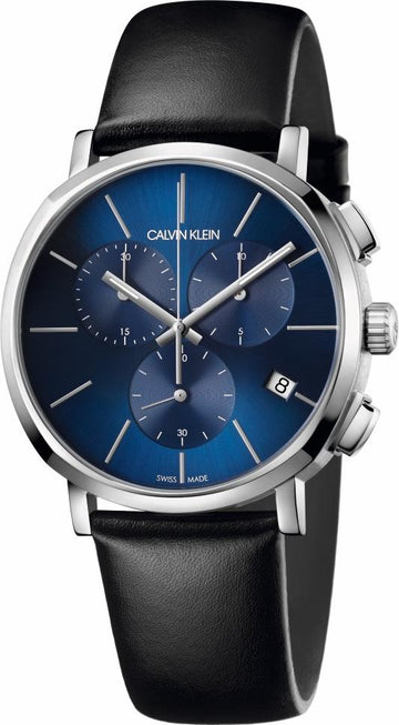 Calvin Klein Chronograph Blue Dial Black Leather Strap Watch for Men - K8Q371CN