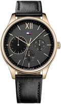 Tommy Hilfiger Damon Quartz Black Dial Black Leather Strap Watch for Men - 1791419