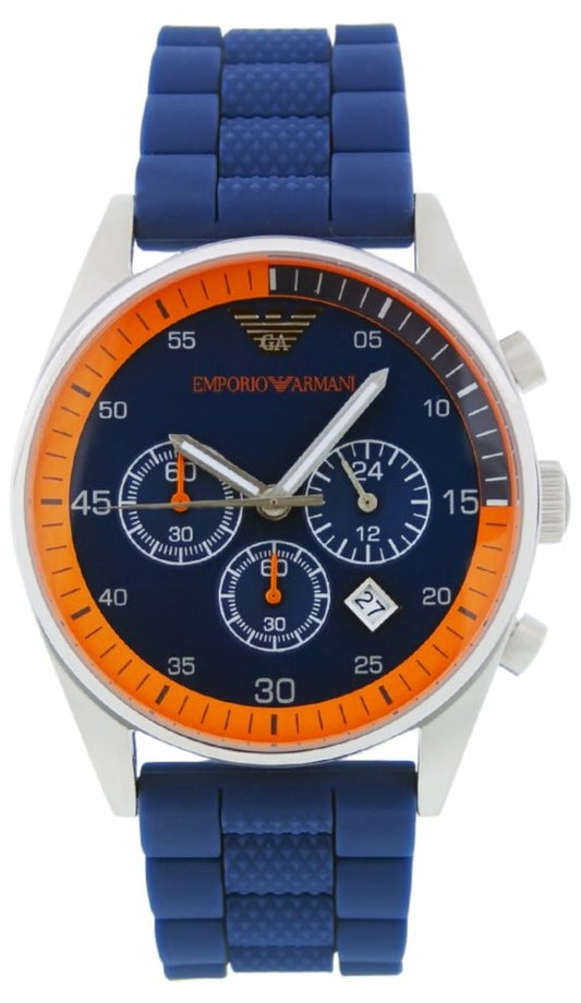 Emporio Armani Chronograph Blue Dial Blue Rubber Strap Watch For Men - AR5864