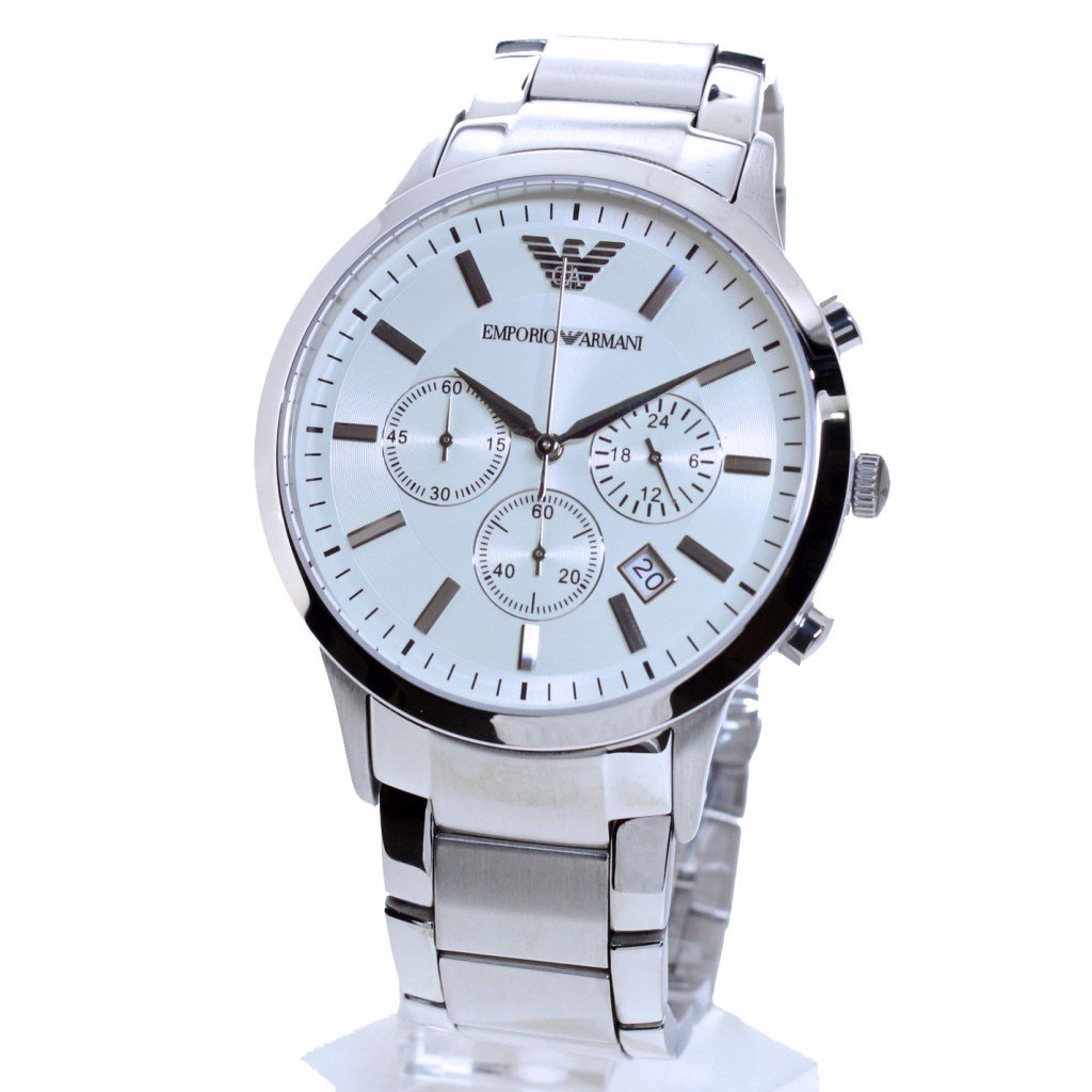 Emporio Armani Renato Chronograph Cream Dial Silver Steel Strap Watch For Men - AR2458