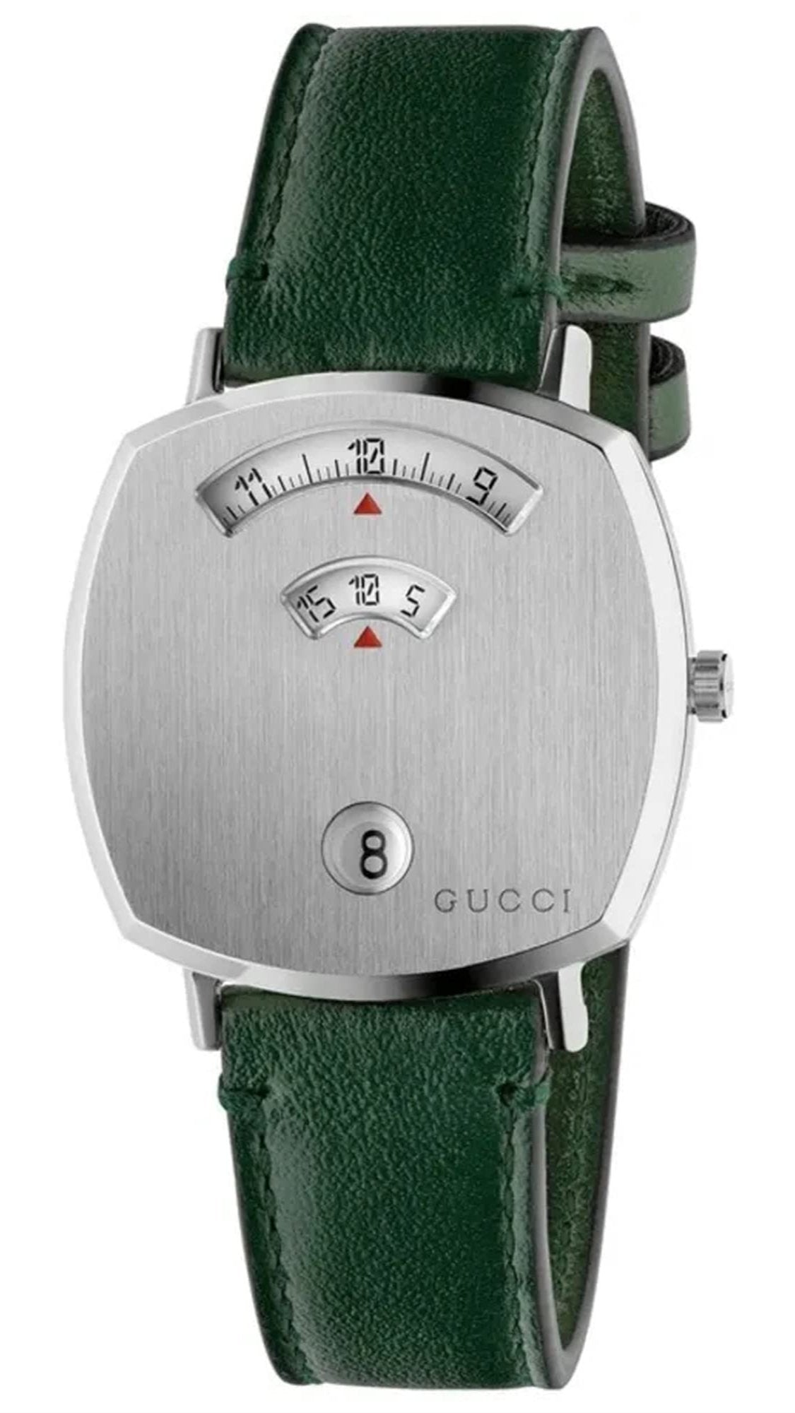 Gucci Grip Quartz Silver Dial Green Leather Strap Unisex Watch - YA157406