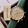 Emporio Armani Gianni Chronograph Champagne Dial Green Leather Strap Watch For Men - AR1722