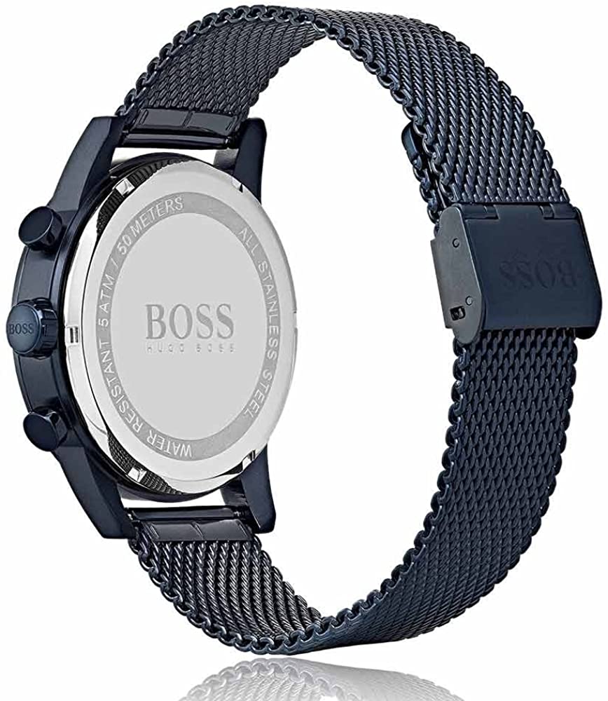 Hugo Boss Navigator Chronograph Blue Dial Blue Mesh Bracelet Watch for Men - 1513538