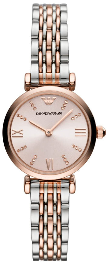 Emporio Armani Gianni T Bar Pink Dial Two Tone Steel Strap Watch For Women - AR11223