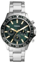 Fossil Bannon Chronograph Green Dial Silver Steel Strap Watch for Men - BQ2492