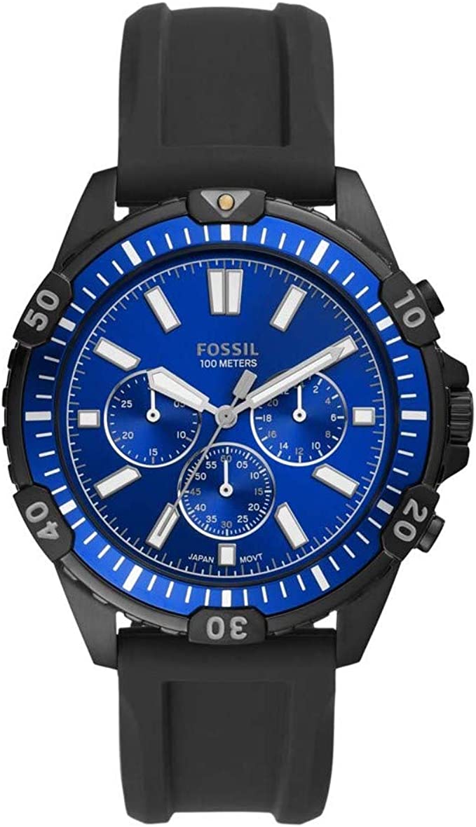 Fossil Garrett Chronograph Blue Dial Black Rubber Strap Watch for Men - FS5695